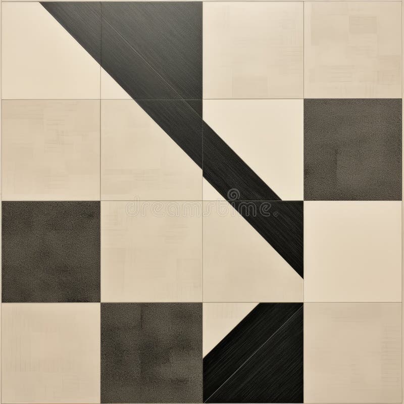Patterned Tile And Black Squares: A Conceptual Painting In Neutral Colors