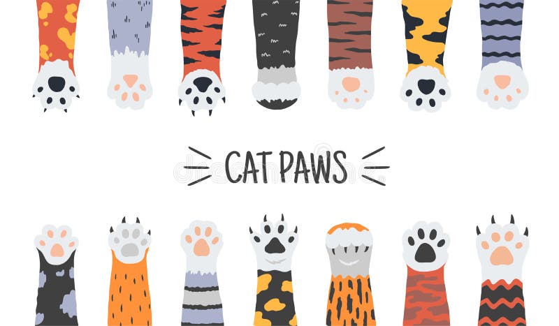 Pattes de chat. Les chiots et les chatons drôles tirés par la main griffe et paye les animaux sauvages et les pattes d'animaux de illustration libre de droits