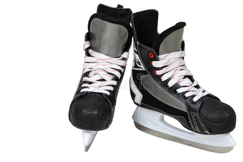 Pattini del hockey su ghiaccio degli uomini di sport isolati su fondo bianco immagine stock libera da diritti Pattini del hockey su ghiaccio degli uomini di sport isolati su fondo bianco immagine stock libera da diritti