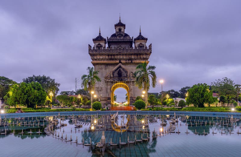 Patuxai literally meaning Victory Gate and sunset in Vientiane,Laos