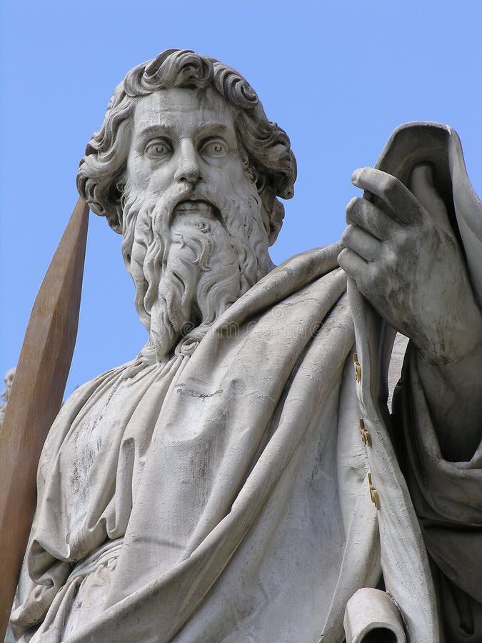 Statue of Saint Paul with his sword, looking down at us. St. Paul's Basilica, Vatican City. Statue of Saint Paul with his sword, looking down at us. St. Paul's Basilica, Vatican City.