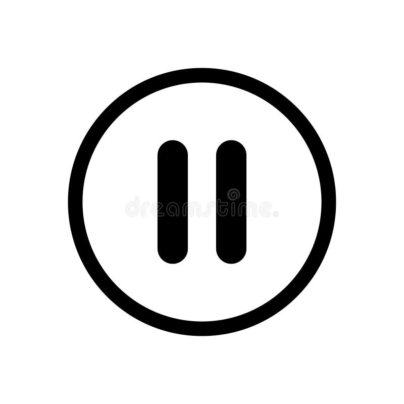Pause button. Icon pause video. Sign stop. Symbol player. Black button isolated on white background. Circle click media, music, au stock illustration