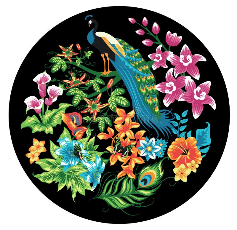 Tropical pattern with peacock and flowers. Tropical pattern with peacock and flowers.