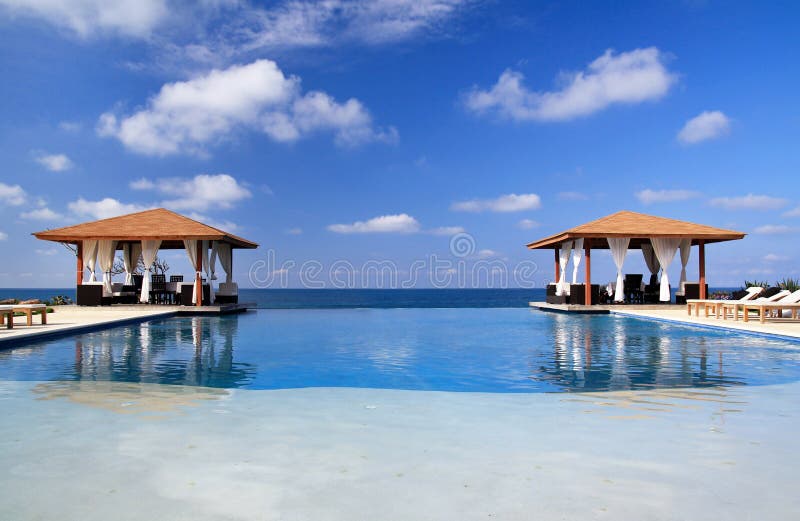 Pavilions and swimming pool near Atlantic Ocean