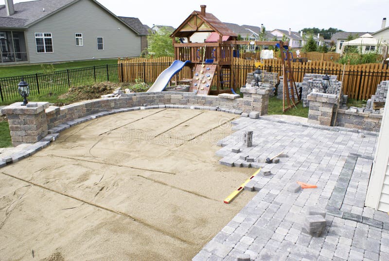 Paving patio on to levelled sand. Baxkyard Project. Paving patio on to levelled sand. Baxkyard Project.