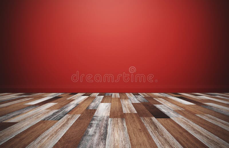 Pavimento di legno con la parete rossa, stanza vuota per gli ambiti di provenienza immagini stock Pavimento di legno con la parete rossa, stanza vuota per gli ambiti di provenienza immagini stock