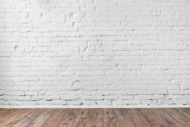 Pavimento di legno del muro di mattoni del fondo bianco di struttura