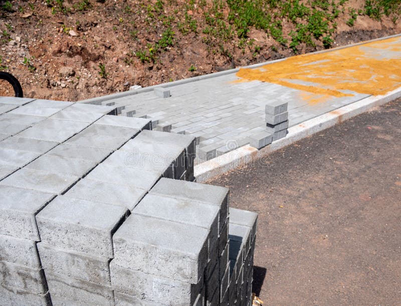 Paving Work in Road Construction Stock Image Image of work, blocks
