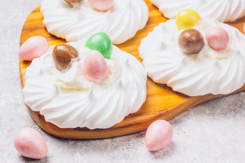 Closeup of Pastel Colored Chocolate Easter Egg Candy with White Meringue Stock Image Image of