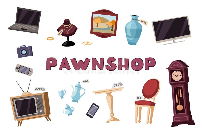 Flat design pawnshop and jewelry showcase Vector Image