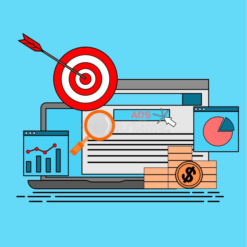 Pay per click advertising concept, paid search vector banner. flat style vector with lines. royalty free illustration