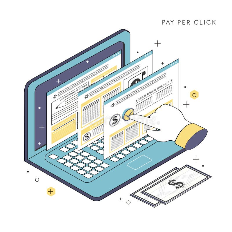 Pay per click concept in thin line style vector illustration