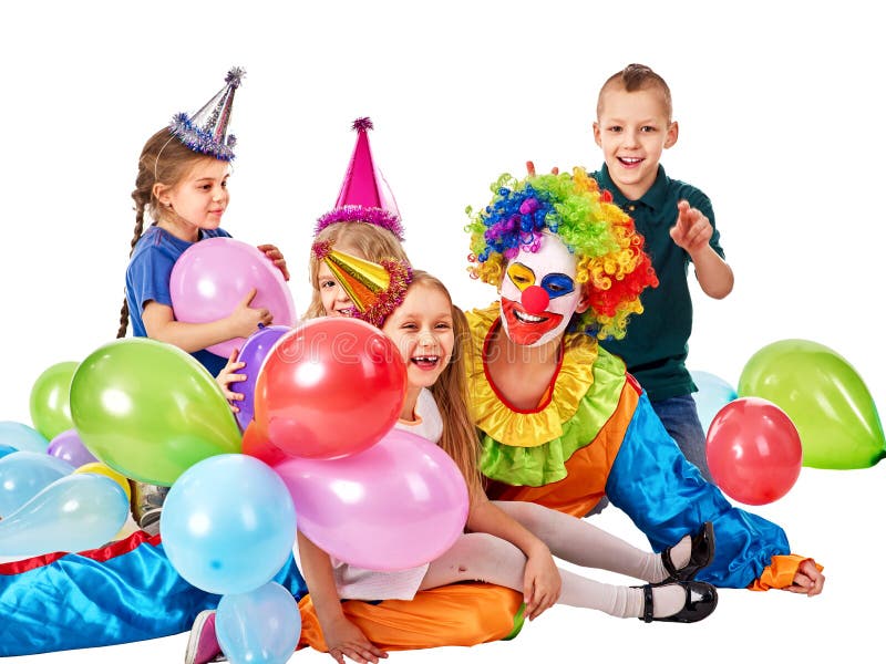 Payaso del niño del cumpleaños que juega con los niños El día de fiesta del niño apelmaza celebrador fotos de archivo Payaso del niño del cumpleaños que juega con los niños El día de fiesta del niño apelmaza celebrador fotos de archivo