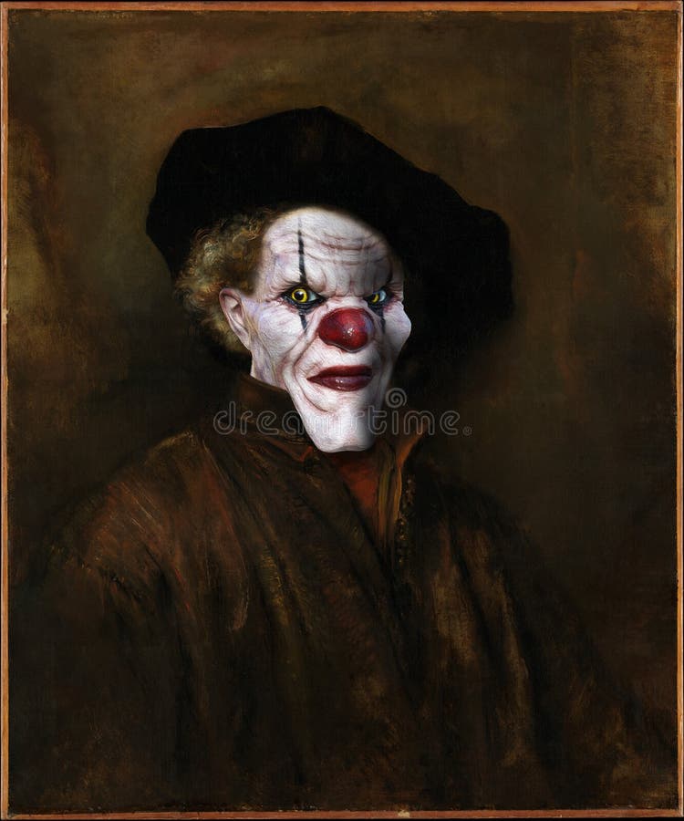 Payaso malvado, pintura al óleo surrealista de Rembrandt