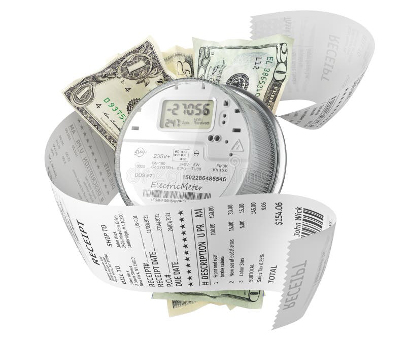 Payment for Electricity. Electric Meter on a White Background Stock