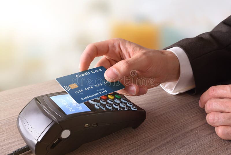 Payment on a trade through mobile NFC technology stock photo