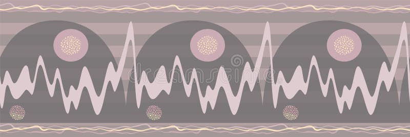 Paysage abstrait de lever de soleil de frontière avec des montagnes et des vagues dans des tonalités de rose, brunes et jaunes do illustration stock Paysage abstrait de lever de soleil de frontière avec des montagnes et des vagues dans des tonalités de rose, brunes et jaunes do illustration stock