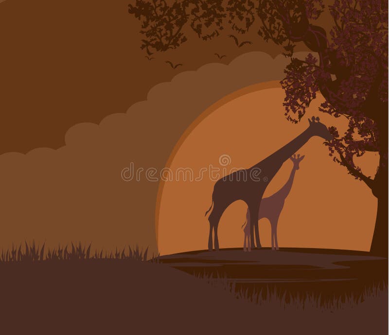 Paysage africain avec les girafes sauvages illustration libre de droits Paysage africain avec les girafes sauvages illustration libre de droits