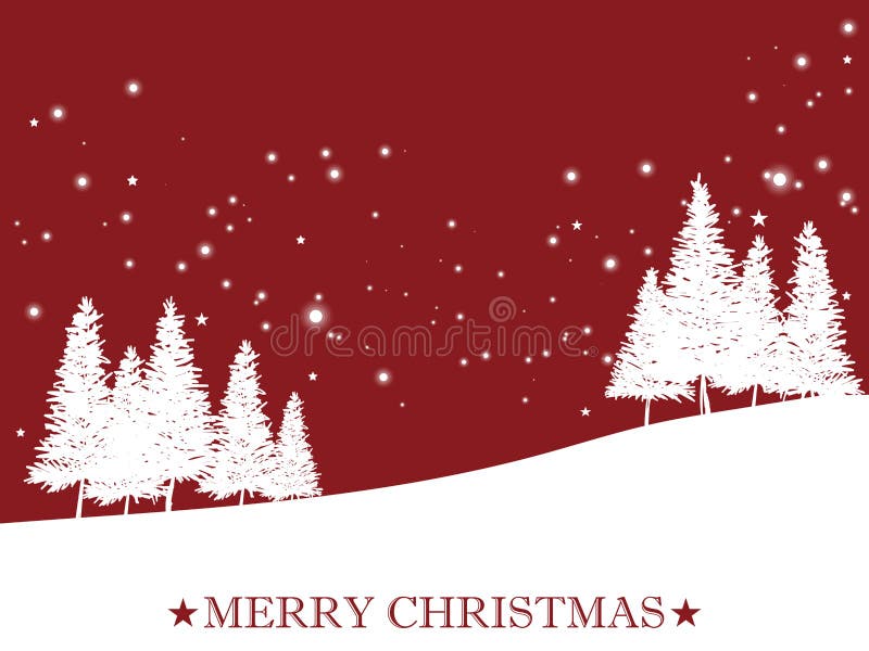 Paysage avec l'arbre de Noël près des pins sur la colline de neige sur le ciel rouge avec le flocon de neige et le texte de Joyeu illustration de vecteur Paysage avec l'arbre de Noël près des pins sur la colline de neige sur le ciel rouge avec le flocon de neige et le texte de Joyeu illustration de vecteur