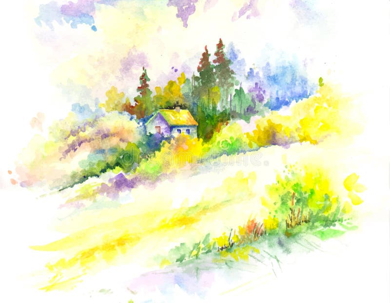 Paysage coloré de forêt d'aquarelle colorée de vecteur illustration de vecteur Paysage coloré de forêt d'aquarelle colorée de vecteur illustration de vecteur