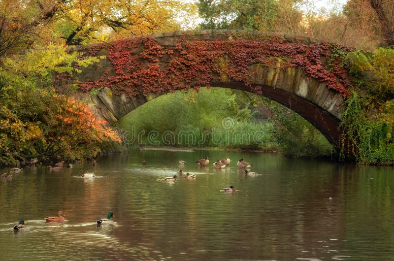 Paysage d'automne dans le Central Park Pont de Gapstow dans Midtown Manhattan, New York City LES Etats-Unis photos stock Paysage d'automne dans le Central Park Pont de Gapstow dans Midtown Manhattan, New York City LES Etats-Unis photos stock