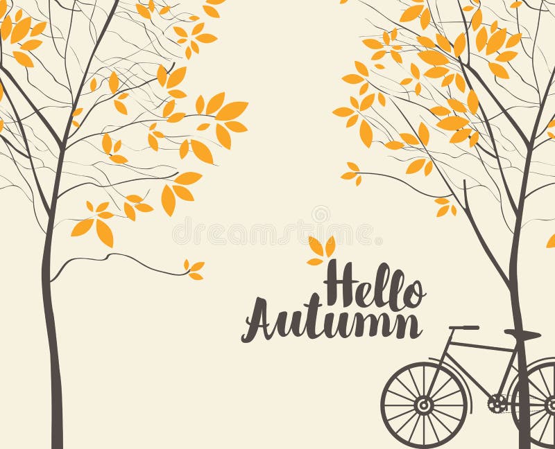 Paysage d'automne de vecteur avec les arbres et le vélo illustration libre de droits Paysage d'automne de vecteur avec les arbres et le vélo illustration libre de droits