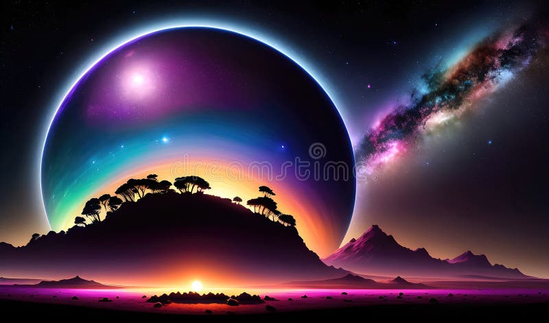 Paysage d'une planète extraterrestre belle vue d'un arrière-plan scifi fictif. ai génératif illustration stock