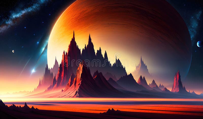 Paysage d'une planète extraterrestre belle vue d'un arrière-plan scifi fictif. ai génératif illustration libre de droits