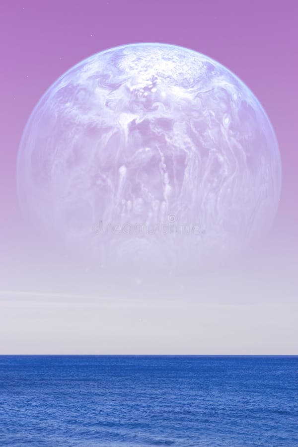 Paysage d'une planète étrangère - une planète bleue énorme photo stock Paysage d'une planète étrangère - une planète bleue énorme photo stock