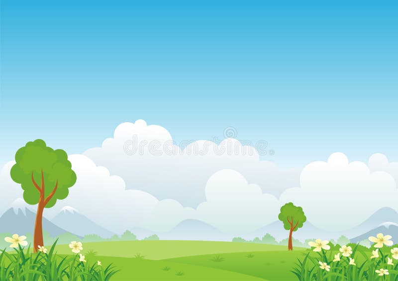 Paysage de bande dessinée, avec la belle et mignonne conception de paysage illustration de vecteur Paysage de bande dessinée, avec la belle et mignonne conception de paysage illustration de vecteur