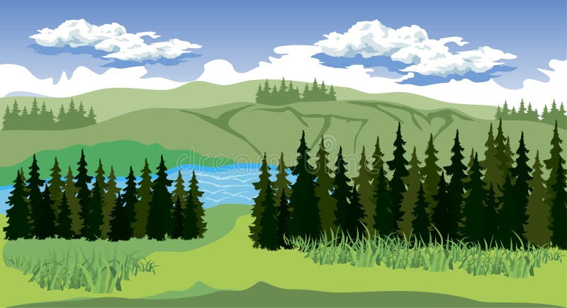 Paysage de beauté avec la forêt et la montagne illustration de vecteur Paysage de beauté avec la forêt et la montagne illustration de vecteur