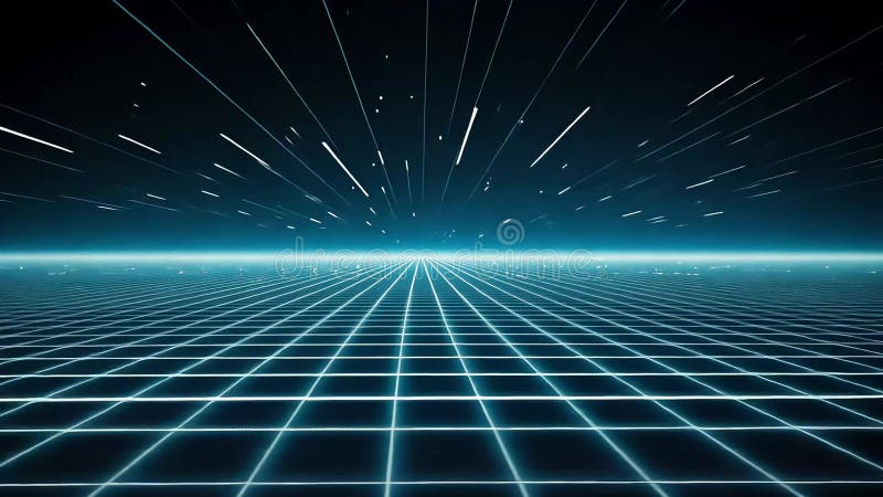 Paysage de grille rétro futuriste avec lignes brillantes et fond sombre illustration de vecteur