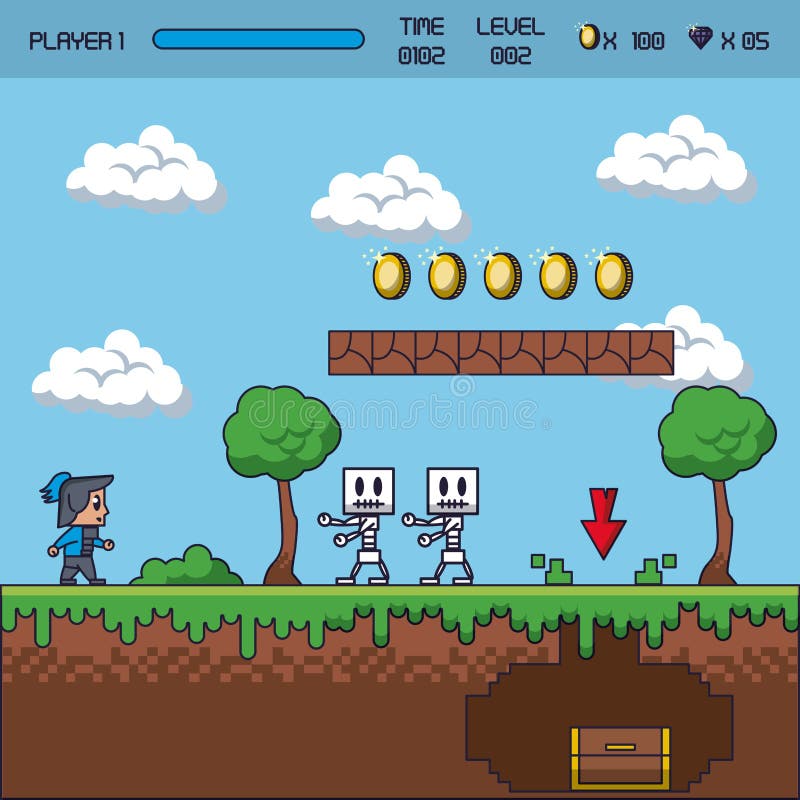 Paysage de jeu de Pixelated illustration de vecteur Paysage de jeu de Pixelated illustration de vecteur