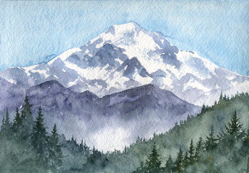 Paysage De Montagne D'aquarelle Illustration Stock - Illustration du