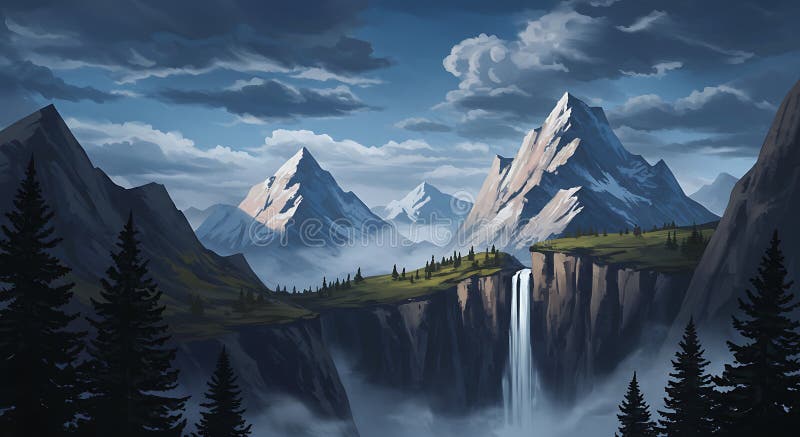 Paysage de montagne majestueux avec des sommets enneigés déchiquetés sous illustration libre de droits
