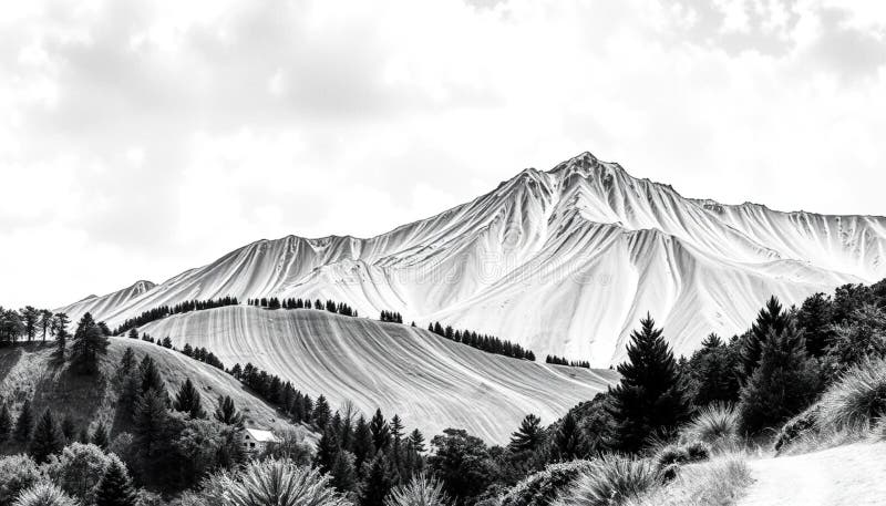 Paysage de montagne majestueux en noir et blanc avec une neige proéminente illustration de vecteur