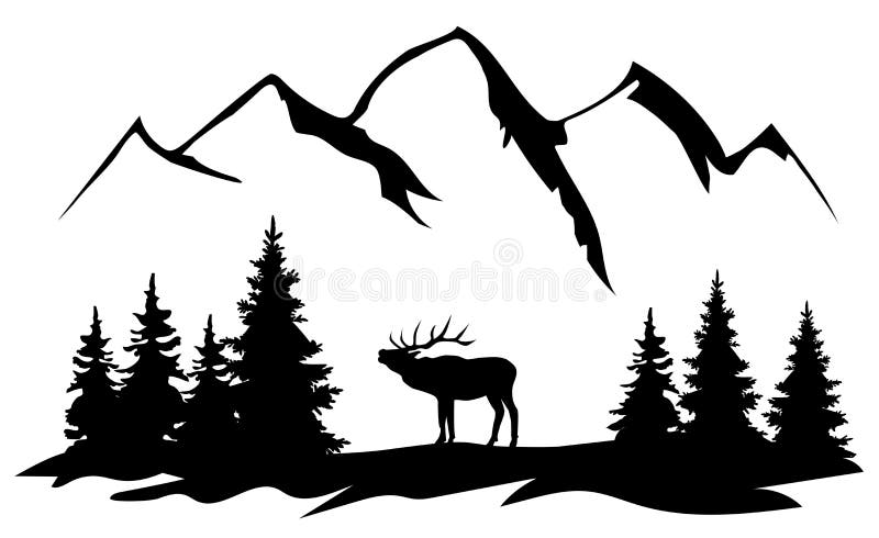Paysage de montagne vectorielle avec un élan illustration libre de droits