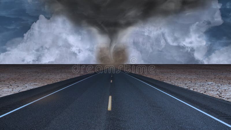 Tornado funnel in desert road landscape. Tornado funnel in desert road landscape