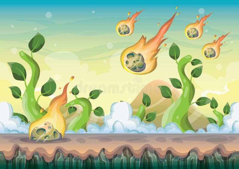 Paysage de vecteur de bande dessinée avec le fond de météore avec des couches séparées pour des capitaux de concepteur du jeu d'a illustration stock