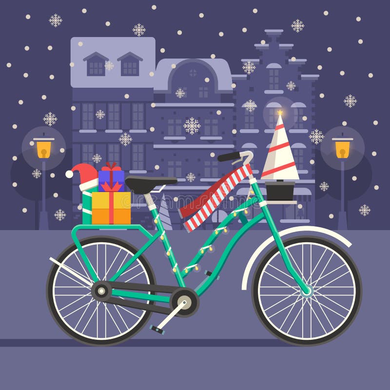Paysage de vélo de Noël illustration libre de droits Paysage de vélo de Noël illustration libre de droits
