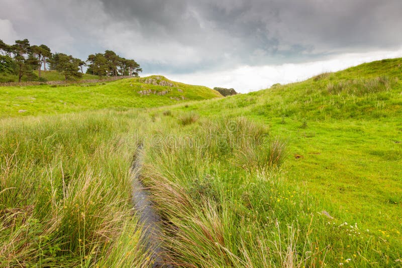 Cloudy landscape near Hadrian`s Wall in Northumberland in England. Cloudy landscape near Hadrian`s Wall in Northumberland in England.