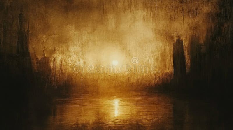 Paysage Du Soleil Doré Réfléchissant Sur L'Eau Calme illustration de vecteur