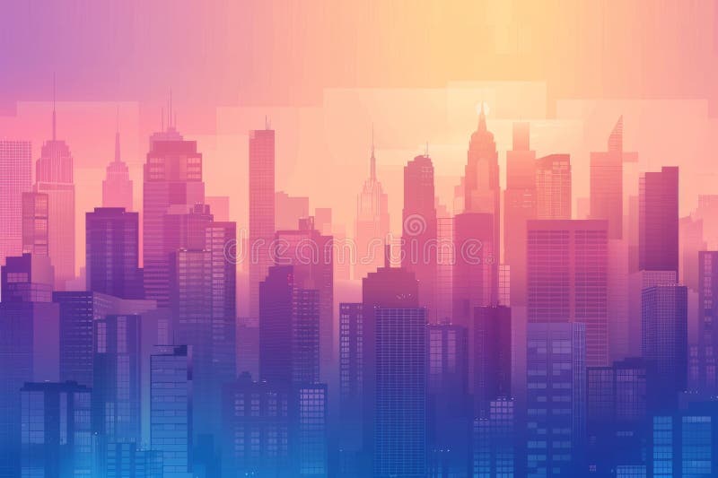 Gradient cityscape backdrop for urban or architectural themes. Generative AI. Gradient cityscape backdrop for urban or architectural themes. Generative AI