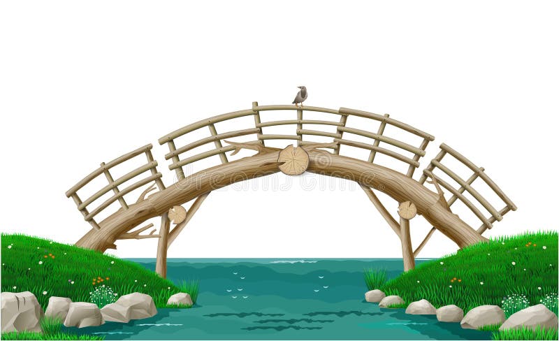 Paysage en papier peint avec pont en bois illustration de vecteur
