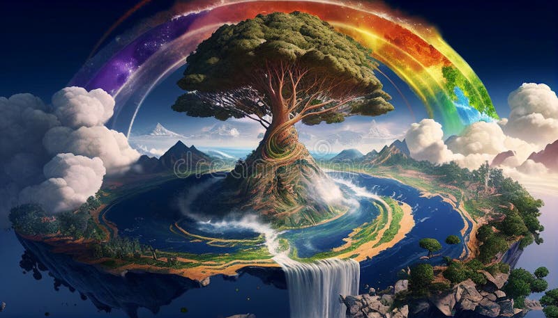 Paysage Fantastique D'arbre Arc-en-ciel Et Arbre Avec Illustration De  Couleurs Arc-en-ciel