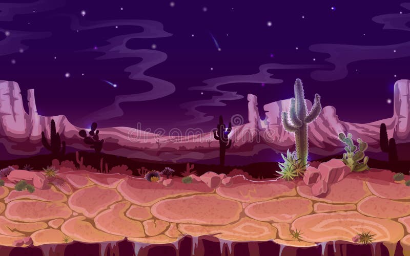 Paysage horizontal vectoriel continu de nuit dans le désert illustration de vecteur