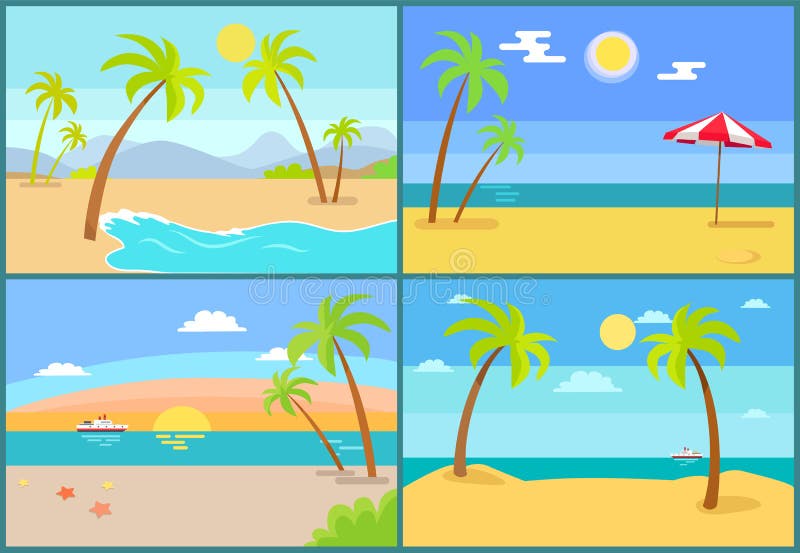 Paysage marin et illustration de vecteur de collection de paumes illustration de vecteur Paysage marin et illustration de vecteur de collection de paumes illustration de vecteur