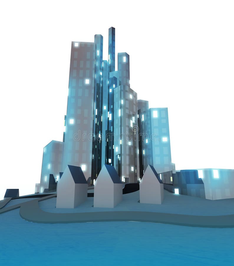 Paysage urbain moderne d'isolement à l'humeur d'hiver illustration libre de droits Paysage urbain moderne d'isolement à l'humeur d'hiver illustration libre de droits