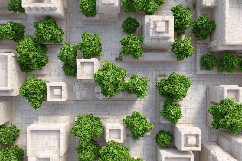 Paysage urbain à l'architecture moderne intégré aux arbres verts dans un aménagement urbain durable à midi photographie stock