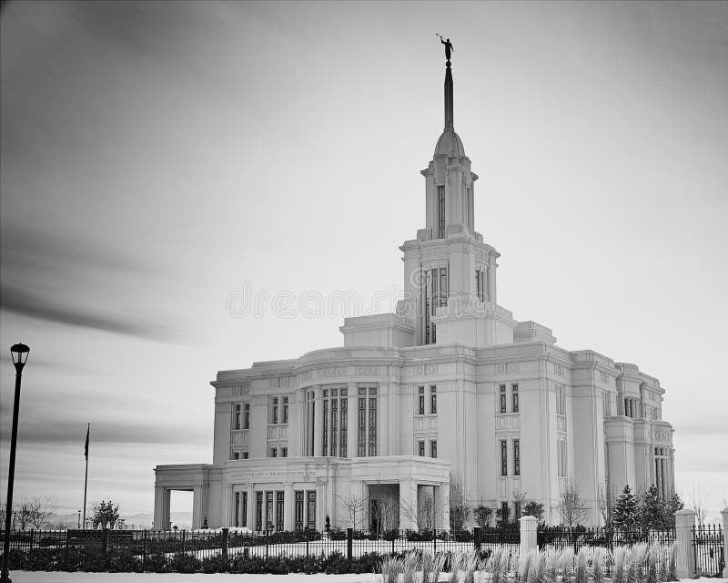 Payson Utah Temple in black and white